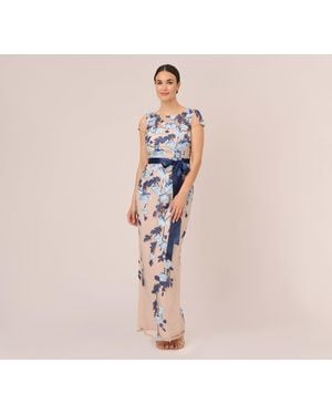 Adrianna Papell Cascading Floral Column Gown - Blue