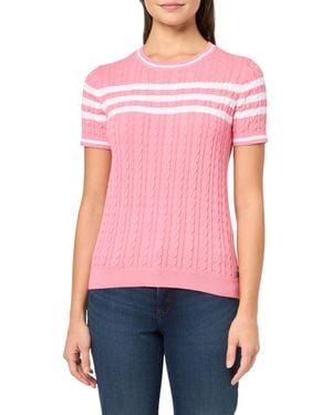 Tommy Hilfiger Short Sleeve Cable Knit Sweater Pullover - Pink