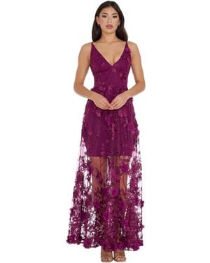 Dress the Population S Embellished Plunging Gown Sleeveless Floral Long Dress - Purple