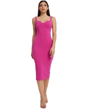 Dress the Population Sloane Rounded V Neck Bodycon Midi Dress - Pink