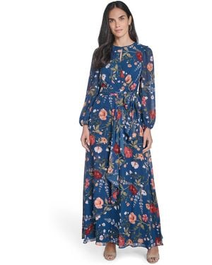 Eliza J Long Sleeve High Neck Maxi Dress - Blue