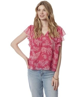 Jessica Simpson Alaina Flutter Sleeve Ruffle Collar Pullover Top Standard - Red