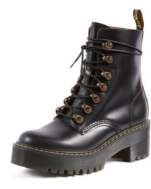 Dr. Martens Leona Vintage Smooth Leather Heeled Boots - Black