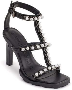 Karl Lagerfeld Paris Midge T-strap Studded Heel Sandal Heeled - Black