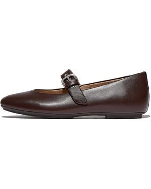 Fitflop Delicato Soft Leather Mary Janes Flat - Brown