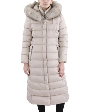 Tahari T S Nellie Puffer Maxi Parka Coat Ivory L - Gray