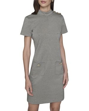 Karl Lagerfeld Paris Short Sleeve Mock Neck Sheath Mini Dress - Gray