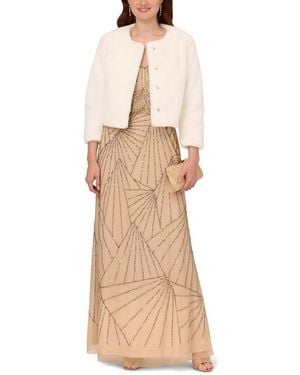 Adrianna Papell 3/4 Sleeve Fur Jacket - White