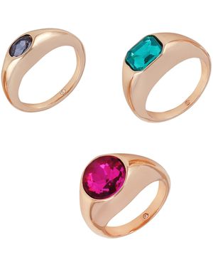 Guess Goldtone Trio Ring Set With Blue - Metallic