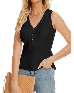 Beautiful Nomad Sleeveless Sweater Vest For V-neck Rid Pullover Tank Casual Solid Knitted Tops - Black
