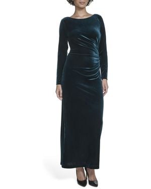 Calvin Klein Long Sleeve Round Neck Velvet Straight Maxi Dress - Blue