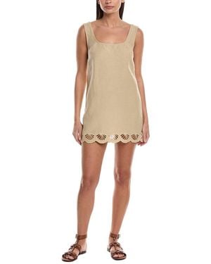 Onia Air Linen Scallop Mini Dress-seashell Placement Eyelet-jute-s - Natural