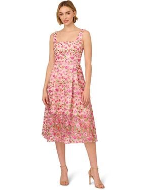 Adrianna Papell Floral Embroidery Midi Dress - Pink