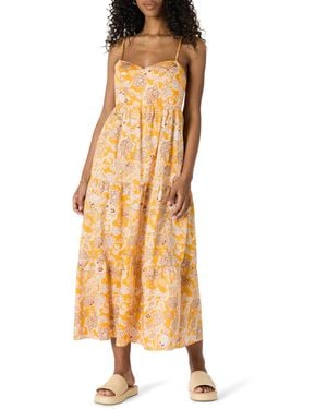Amazon Essentials Fit And Flare Empire Waisted Cotton Sateen Tiered Maxi Dress - Metallic