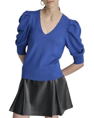 DKNY Workwear V Neck Knit Sweater - Blue