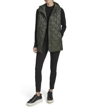 Andrew Marc Quilted Design Tunic Length Hooded Vest - Black
