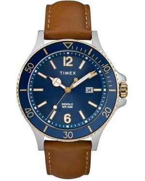 Timex Tw2r64500 Harborside Tan/blue Leather Strap Watch