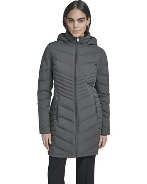 Calvin Klein Hooded Chevron Quilt Puffer Coat – Slimming Longline Winter - Gray