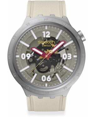 Swatch Casual Watch Beige Stainless Steel Quartz Confident Moment - Gray
