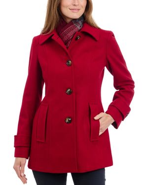 London Fog Womens Single-breasted Wool Blend With Scarf Pea Coat - Red
