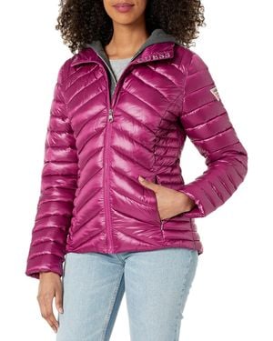 Guess Outerwear Belted Softshell Jacket With Hood,magenta,xl - Red