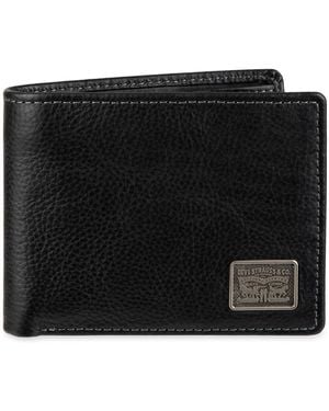 Levi's Ornament Logo Leather Passcase Wallet - Black
