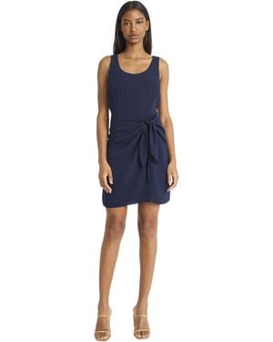 Donna Morgan Sleeveless Scoop Neck Mini Side Tie Detail-elegant Drapey Twill Wedding Guest Cocktail Dress - Blue