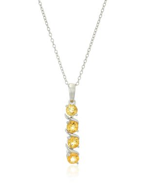 Amazon Essentials Womens Sterling Silver Genuine Citrine Four Stone Pendant Necklace - Multicolor