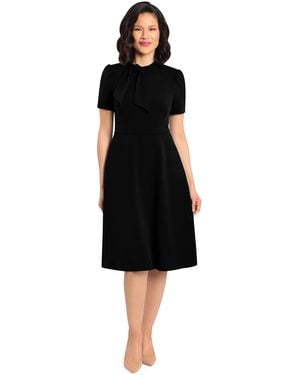 Maggy London Crepe Fabric Flight Attendant Bow Neck Tie Short Sleeve A-line - Black