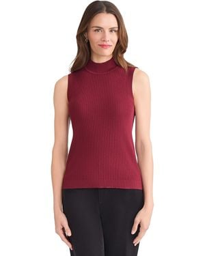 Jones New York Sleeveless Mock Neck Ribbed Tank Top - Red