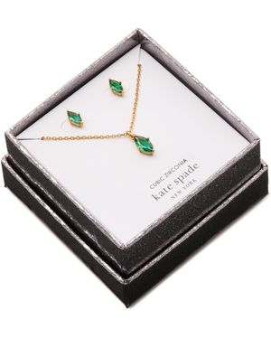 Kate Spade Boxed Signature Solitaire Studs And Pendant Set - Green