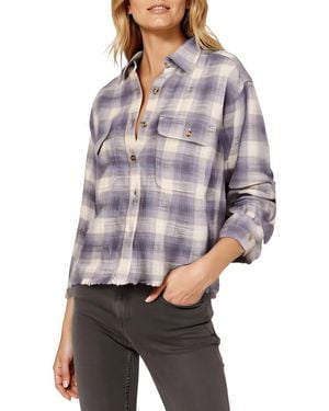 Lucky Brand Plaid Cotton Button-Down Top - Gray