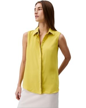 Calvin Klein Crepe Sleeveless Button-down Top Yellow