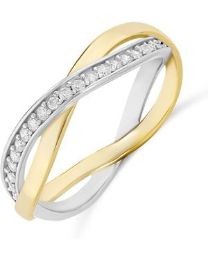 Amazon Essentials Twotone 14k Gold And Sterling Silver Braided Polished Cz Ring Band - Metallic