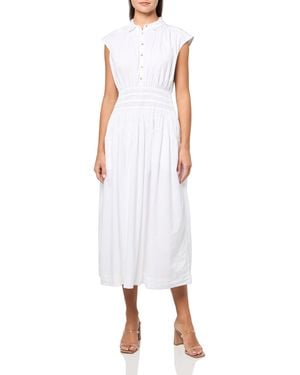 Lucky Brand Smocked Dropped Waist Midi Dress - White