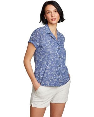 Eddie Bauer Short Sleeve Packable Camp Shirt - Blue