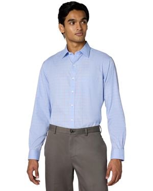 Brooks Brothers Non-iron Stretch Pinpoint Ainsley Spread Collar Plaid Dress Shirt - Blue