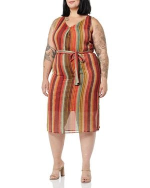 Nine West Womens Slvls Midi Lngth W/self S-rust Multi Business Casual Dress - Orange