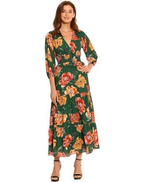 Maggy London Romantic Sophisticated V-neck Midi Occasion Event Shower Guest Of Wedding - Green