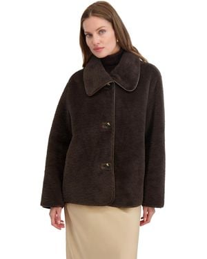 Tahari Faux Shearling Jacket With Pu Trim - Black