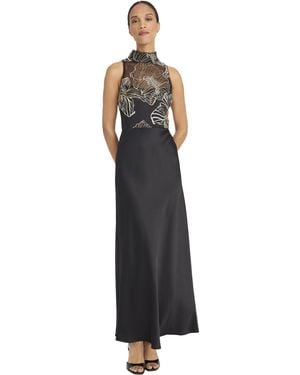 Maggy London High Neck Sleeveless Maxi Elegant Floral Special Occasion Wedding Guest Dresses - Black