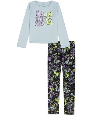 Under Armour Ua Glitter Logo Long Sleeve & Pattern Leggings Set - Blue