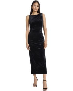 Donna Morgan Sleeveless Bodycon Midi Ruched Seams Boat Neckline Side Slit Stretch Velvet-formal Dresses For - Black