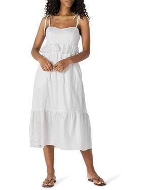 Amazon Essentials Regular-fit Cotton Sateen Empire Waist Midi Ruffle Dress - White