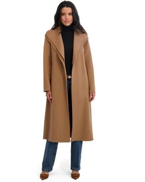 Tahari Faced Wool Blend Wrap Coat With Tie Belt – Longline - Brown