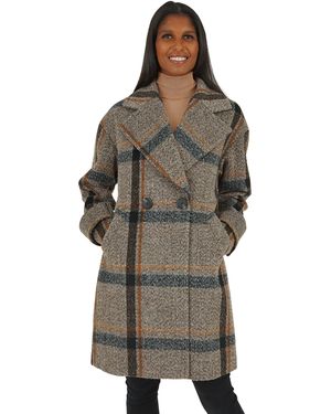 Kensie Brushed Double Breasted Faux Wool Coat - Brown