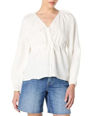 The Drop 's Kerena Tie Front Balloon Sleeve Blouse - White
