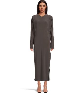 Norma Kamali Dolman V Neck Side Slit Gown W/shoulder Pads - Brown