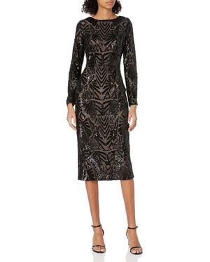 Dress the Population Emery Long Sleeve Sequin Sheath Dress - Black