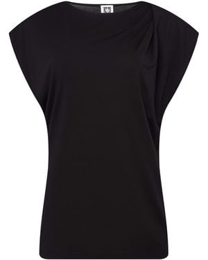 Anne Klein Cap Sleeve Asymmetrical Pleat Top Anne Black